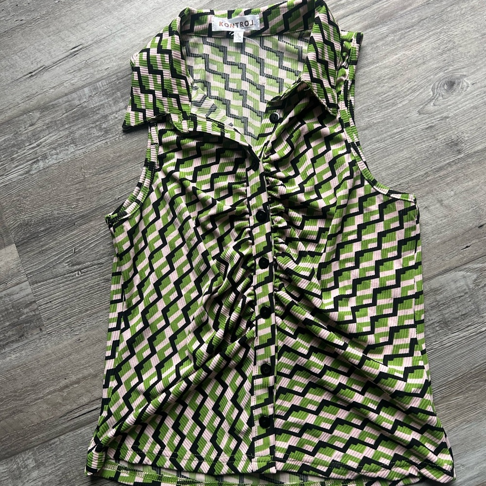 Koret Women's Green Geometric Sleeveless Top
